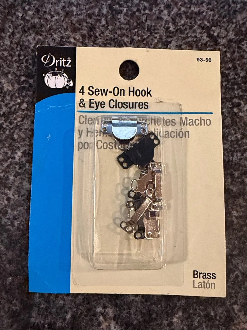 Dritz Brass Sew-On Hook & Eye Closures - 4 Pack